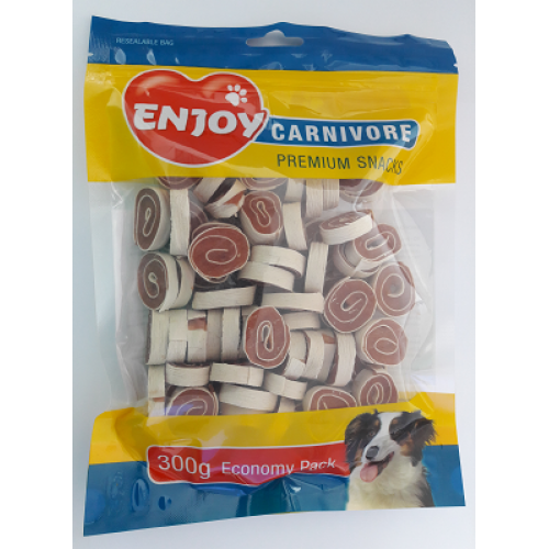 Recompense pentru caini Enjoy Carnivore cu pui si cod 300 g