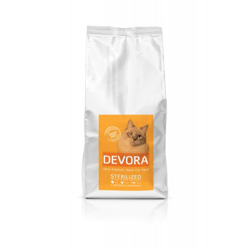 Hrana uscata pentru pisici Devora Grain Free Sterilizat cu curcan pui si hering 400 g