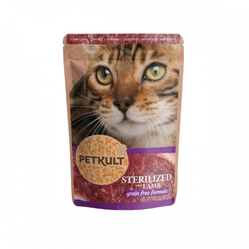 Hrana umeda pentru pisici Petkult Sterilizat cu Miel 100g