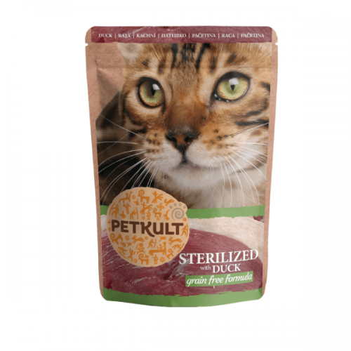 Hrana umeda pentru pisici Petkult Sterilizat cu Rata 100g